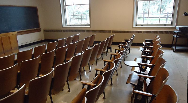 Classroom with chairs and blackboard at Cornell University